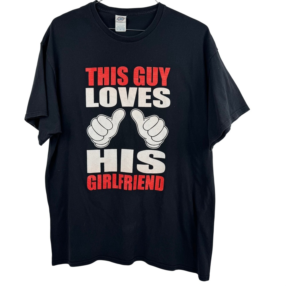 Men's Black Funny Graphic T Shirt This Guy Loves His Girlfriend Delta Size L/XL